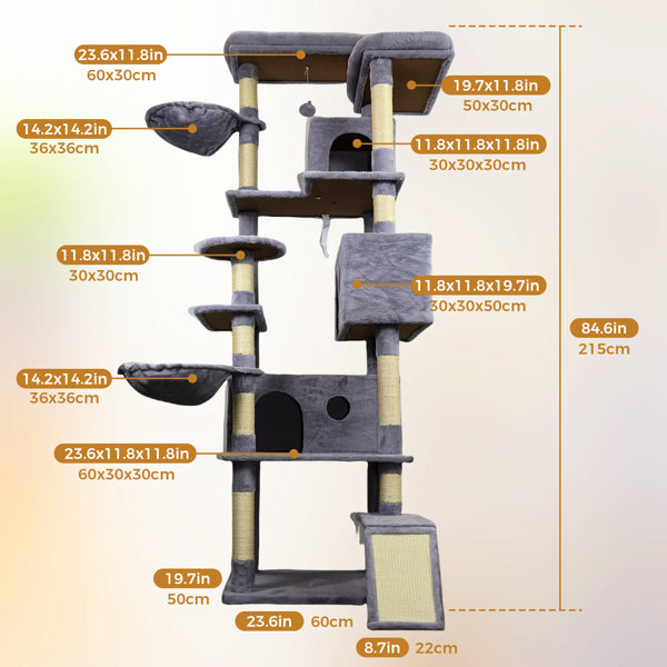 84.6in Dark Gray Cat Tree Towers