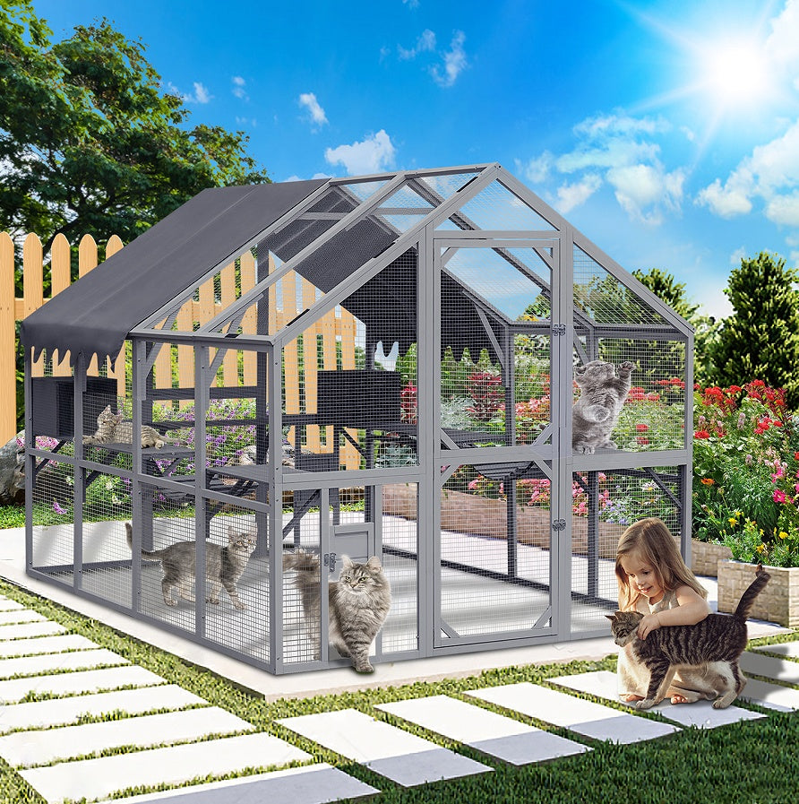 Outdoor Waterproof Cat House Fence Gray