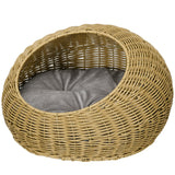 Rattan Cat Bed with Washable Cushion