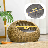 Rattan Cat Bed with Washable Cushion