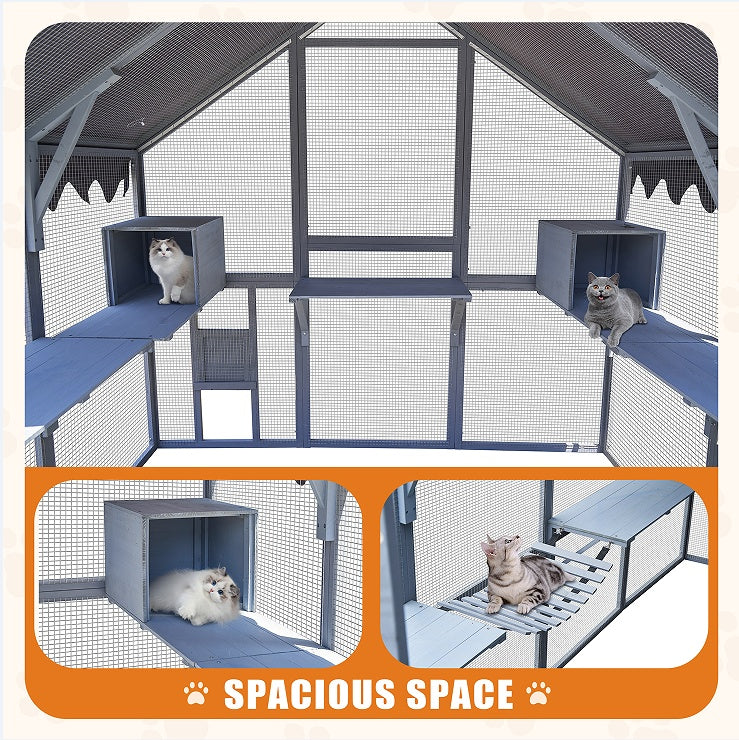 Outdoor Waterproof Cat House Fence Gray