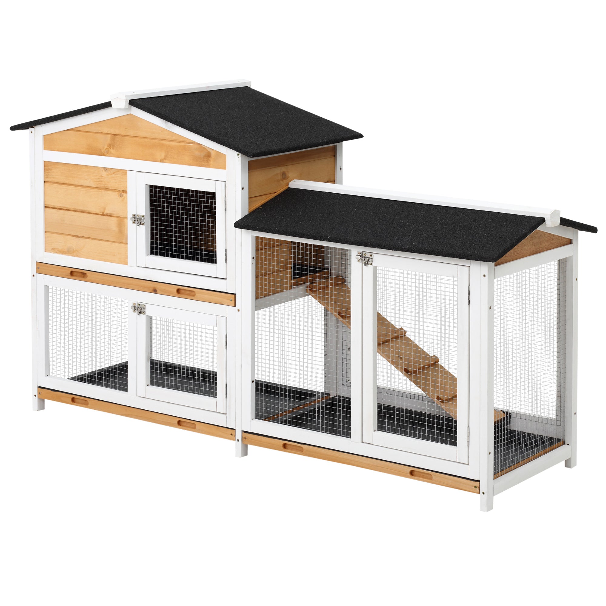 2-Storey Wooden Rabbit Hutch with Ramp