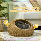 Rattan Cat Bed with Washable Cushion