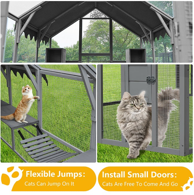 Outdoor Waterproof Cat House Fence Gray
