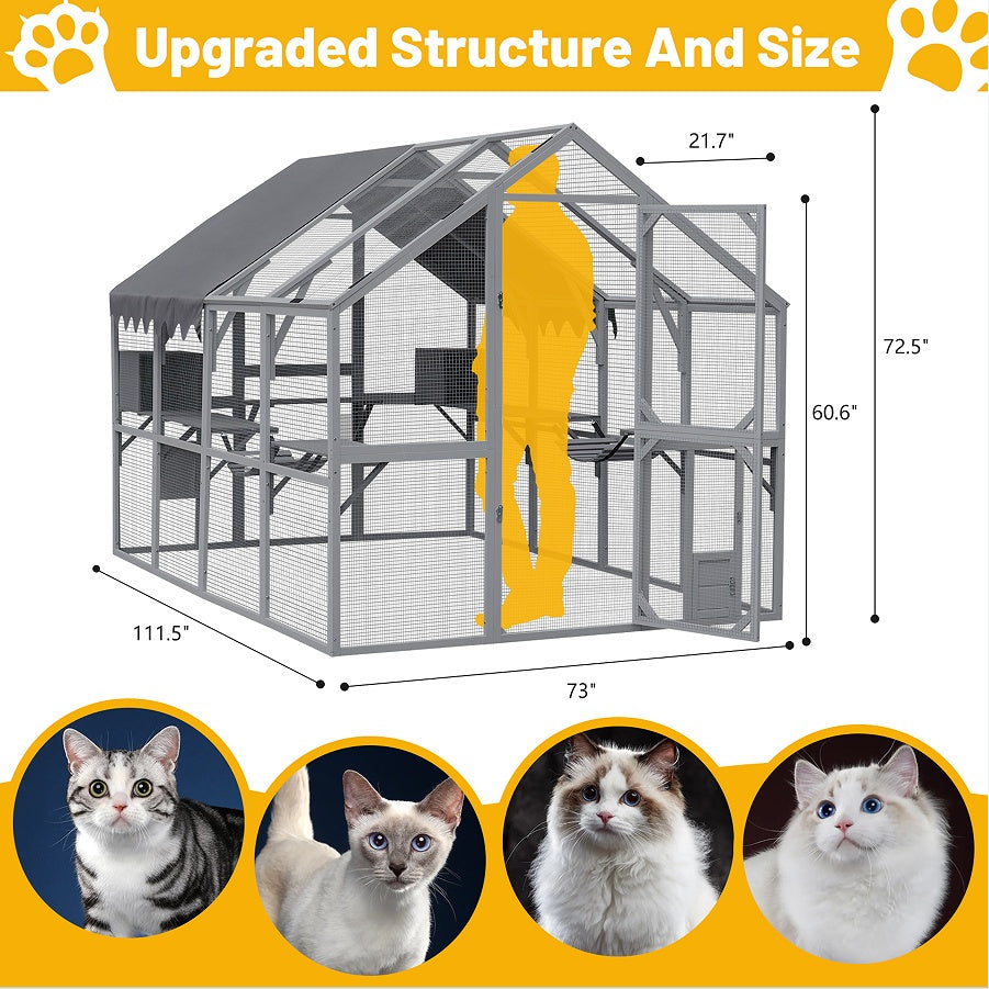 Outdoor Waterproof Cat House Fence Gray