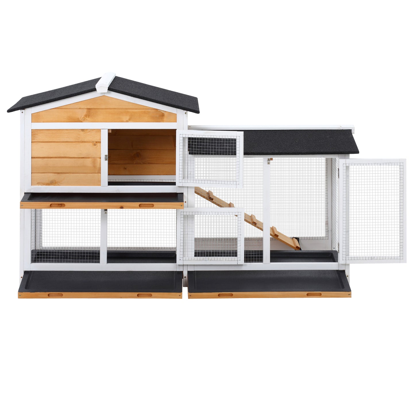 2-Storey Wooden Rabbit Hutch with Ramp