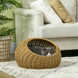 Rattan Cat Bed with Washable Cushion
