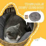 Rattan Cat Bed with Washable Cushion