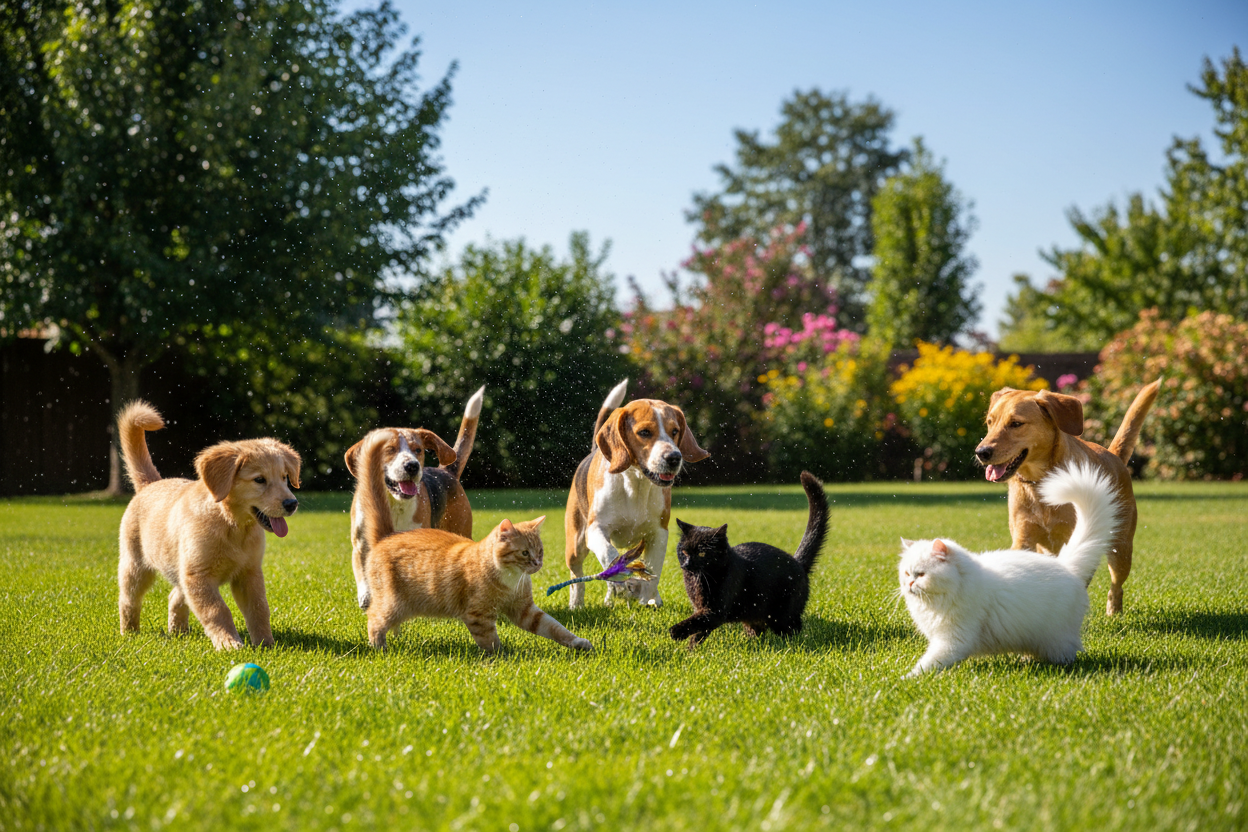 pets playing with outdoor realistic one